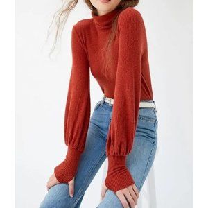 NWT UO Cozy Ribbed Turtleneck Sweater Rust XS